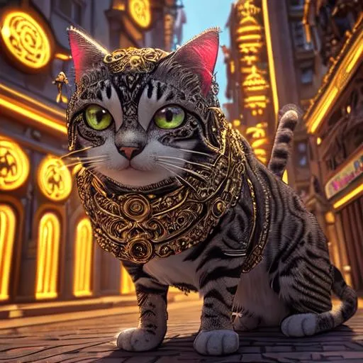 Prompt: intricate cat city, ornate, intricate, led, hyper-detailed, 64K, UHD, HDR, unreal engine, vivid colors