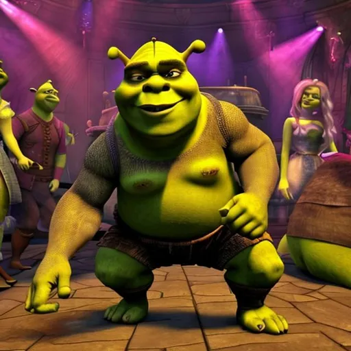 Prompt: Shrek goes clubbing