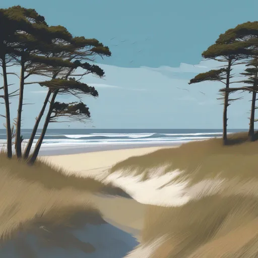 Prompt: North Carolina Outer Banks coastal landscape  digital art  in the style of nick kuchar 