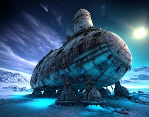 Prompt: space ship wreck ice planet