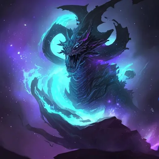 Prompt: A void dragon god called “The silence behind the stars”