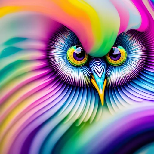 Prompt: Swirling pastel owl made of bubbles and droplets, vibrant and pastel colors, high quality, abstract, dynamic, bubble art, splashes of color, flowing shapes, detailed owl head, dynamic and vibrant, vibrant bubbles, vibrant droplets, modern, artistic, colorful, vibrant lighting, abstract Art, pastel