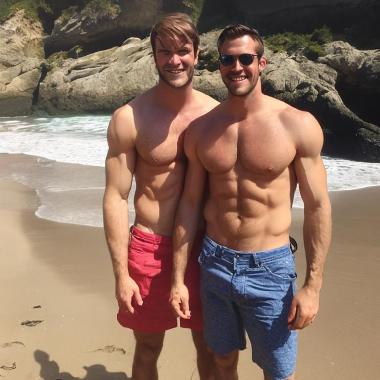 2 handsome beardless man a and tall with abs in a be...