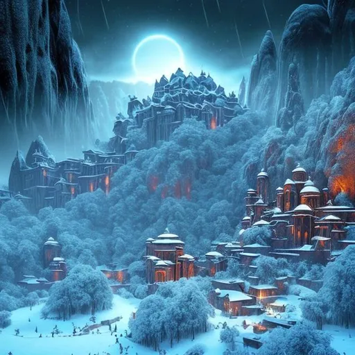 Prompt: isolated beautiful monastery, alien planet, jungle, snow, blizzard