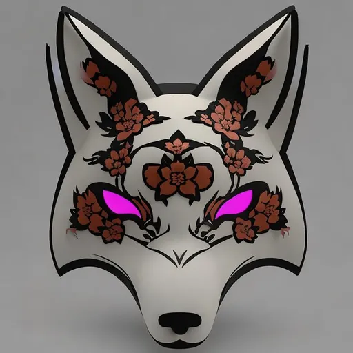 Prompt: show me a beautiful traditional furry japanese kitsune fox mask with sakura flowers, 64k, UHD,