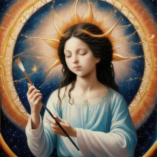 Prompt: A celestial being holding a paintbrush