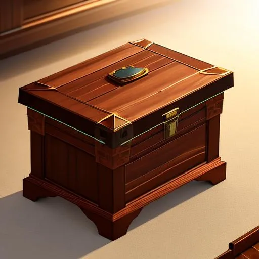 Prompt: high-res, quality upscaled image, perfect composition, 18k composition, 16k, 2D image, cell shaded, features, chest, wooden chest, wooden chest detailed