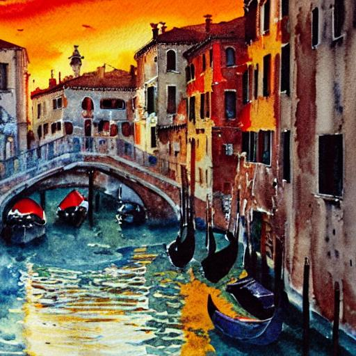 Watercolor expressionistic painting of Venice, warm... | OpenArt