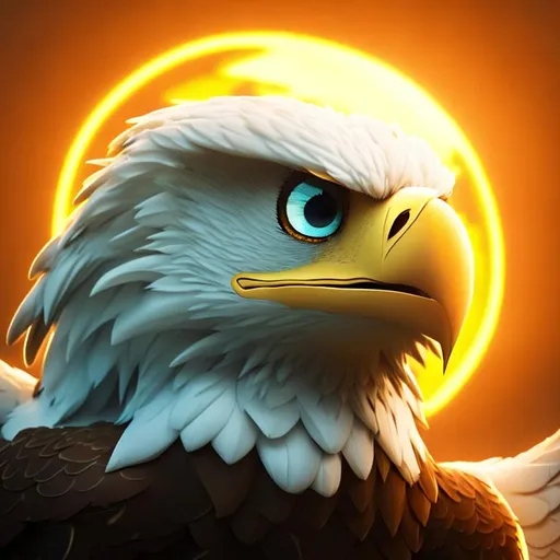 Prompt: 3d eagle, 3d cartoon model, headshot portrait, closeup cute and adorable, cute big circular reflective eyes, yellow, Pixar render, unreal engine cinematic smooth, soft glow, cinematic, Pokemon-style, 3d model, bird videogame