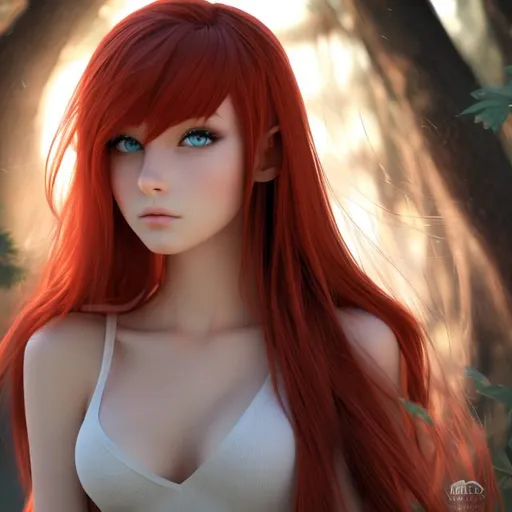 Prompt: Red haired, semi real, digital, anime woman