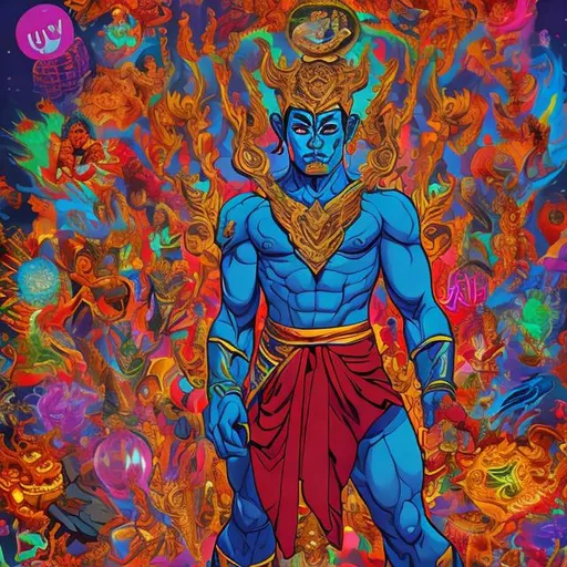 Prompt: the guardian of worlds,  thai man, colorful and fun, full body, illuminated
