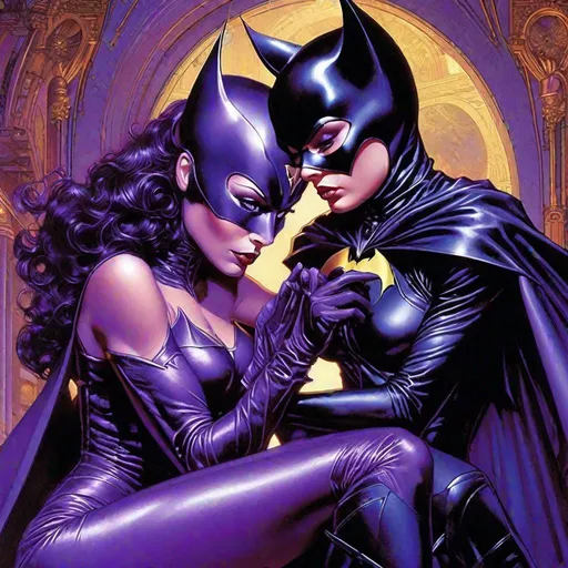 Prompt: "Purple Batgirl and purple Catwoman embracing :: by Mark Brooks Julie Bell Boris Vallejo Dan Mumford Norman Rockwell, Alphonse_Mucha, Luis_Royo. Complex, Rococo, perfect_hands, athletic_physique, highly_detailed (((purple))), open eyes, perfect_fingers, big_eyes open, dynamic_lighting, purple wallpaper background :: Cinematic_lighting, 8K_resolution, bokeh"
"Red green white black blue signature :: watermark :: sign :: amateur :: ugly :: flat :: cartoon :: 2d :: drawing :: disfigured :: bad art :: deformed :: poorly drawn :: extra limbs :: dull colours :: blurry :: boring :: sketch :: lacklustre :: repetitive :: cropped :: blender :: unreal :: tiling :: out of frame :: cut off :: draft :: grainy :: undeveloped"