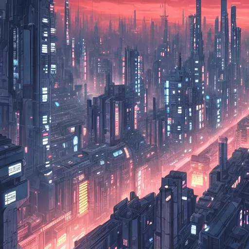 blade-runner style city surrounded by anime fans