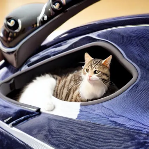 Prompt: Cat sitting in a Bugatti 