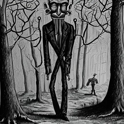 Prompt: a crooked man who walked a crooked mile