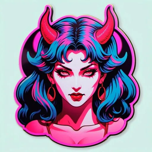 Prompt: beautiful female demon, hell, demonic, vaporwave, retro, neon, aesthetic, liminal, high quality, high definition, beautiful, dramatic lighting