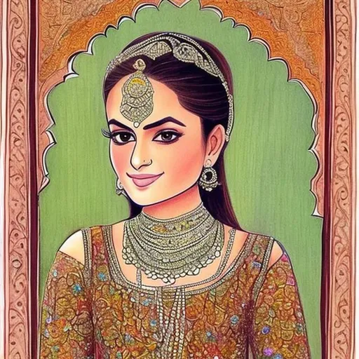 Prompt: Draw full body portrait of beautiful Mughal princess 