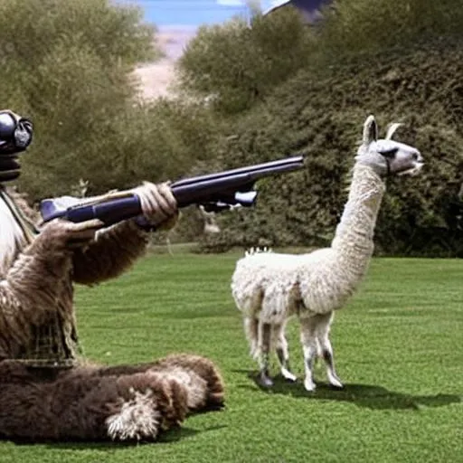 Prompt: A llama shooting at the Borg