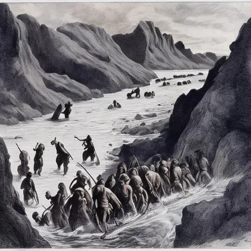 Prompt: First Human Migration Into The Americas Across The Bering Land Bridge 9x11
