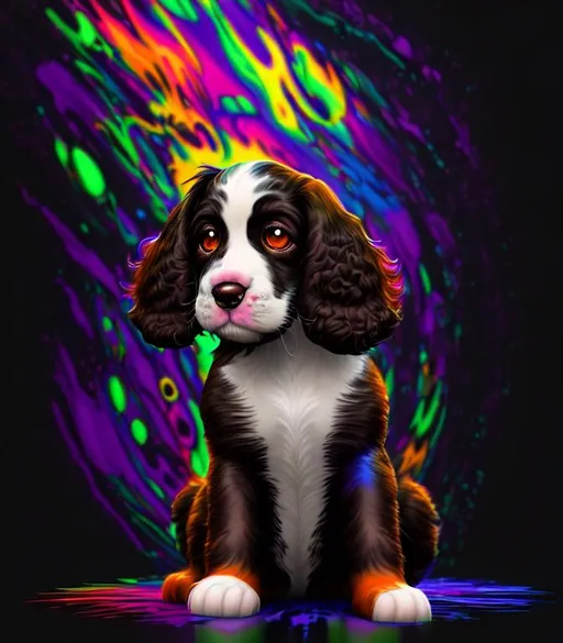 Prompt: Inky Epic Beautiful Liquid (Beautiful playful {Furry!! Springer Spaniel}Puppy plasma), hyper realistic,  expansive psychedelic background, hyper realistic, 8K --s99500