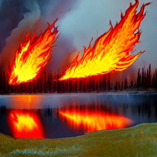 Prompt: Fire Lake , burning water , flames 