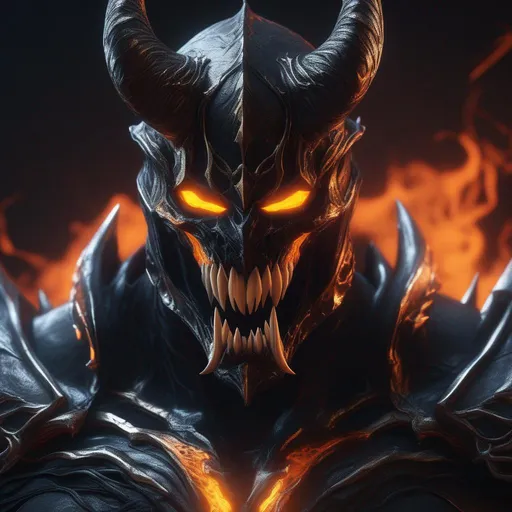 Prompt: A Death Knight with a Venom mouth (Venom movie), with horns forward on his forehead, orange fire eyes, Hyperrealistic, sharp focus, Professional, UHD, HDR, 8K, Render, electronic, dramatic, vivid, pressure, stress, nervous vibe, loud, tension, traumatic, dark, cataclysmic, violent, fighting, Epic