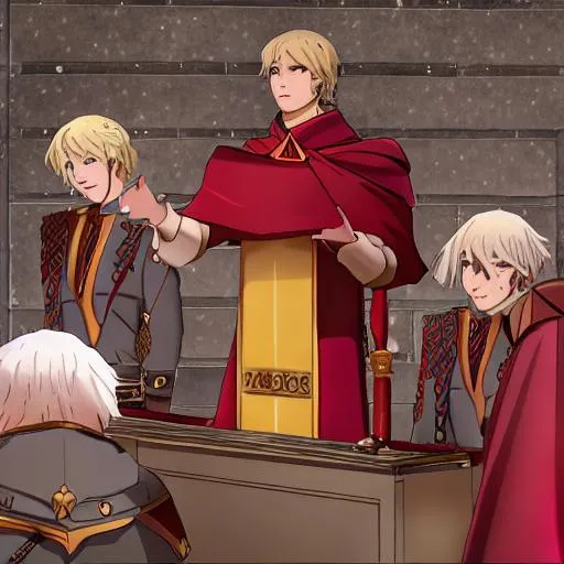 Prompt: Char Aznable giving speech in Roman senator toga 