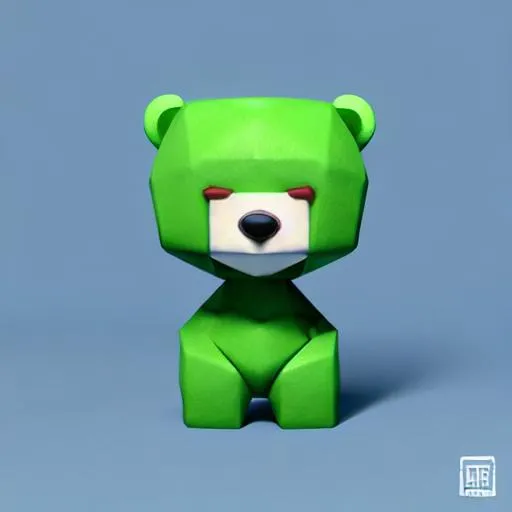 Prompt: tiny cute [cubic shape green bear} toy, standing character, soft smooth lighting, soft pastel colors, skottie young, 3d blender render, polycount, modular constructivism, pop surrealism, physically based rendering, square image, unreal engine,porcelain 