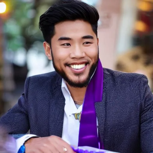 Prompt: Ube Roll turned into a Very Handsom and Bold human person 