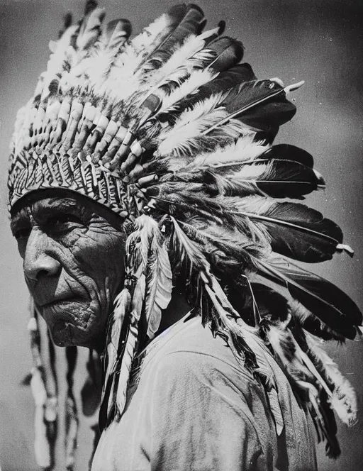 Prompt: a native american man with headdress 