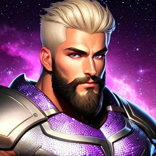 Prompt: hyper-muscular super handsome,  identical black twin heads atop one full broad-shouldered vehicle body, silver-purple skinned alien male teenager gods, scaly reptilian skin, iridescent colored scales, blonde hair and red sparkly beards, realistic, accurate fine facial features, dynamic, defined, confirmed, conformed, fabulous, gorgeous, cropped beard, bald head, wearing a pair of teal blue speedo swim briefs that are bulging in front, standing on a white sand beach in Hawaii at dusk