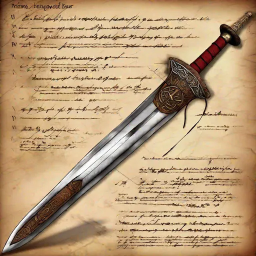 Prompt: picture a of a full longsword with runes inscribed in the blade, a simple leather handle, shown vertical, ominous energy
