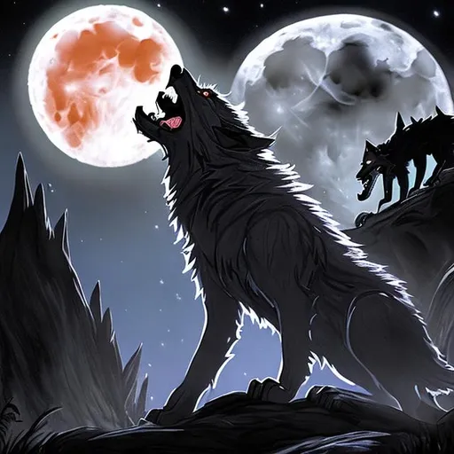 Prompt: werewolf howling at the dark side of the moon.