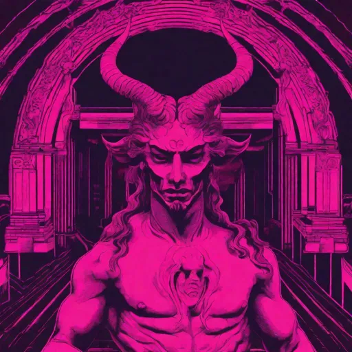 Prompt: demon, hell, demonic, vaporwave, retro, neon, aesthetic, liminal