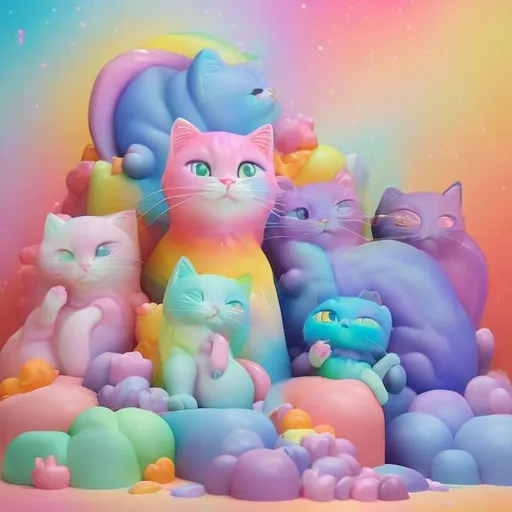 Prompt: Pastel cat diorama in the style of Lisa frank