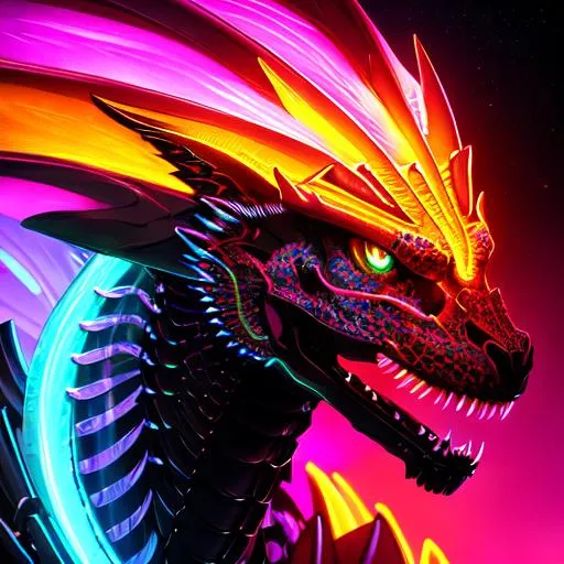 Portrait of a roaring neon skeleton dragon with irid... | OpenArt