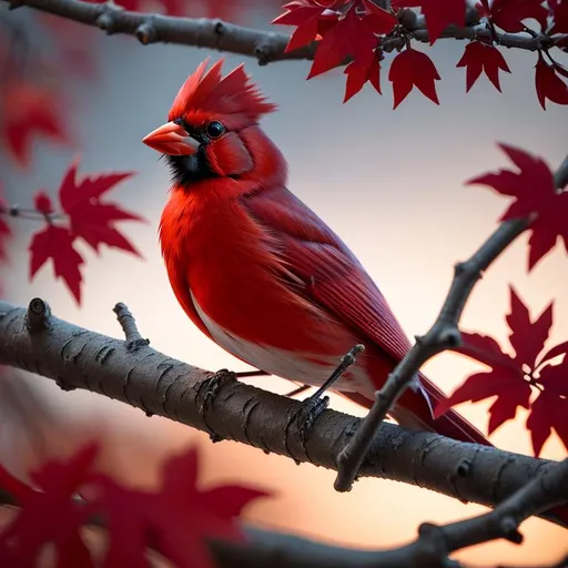 Prompt: HD,3D, Epic, Stunning, Vivid, Majestic, Extreme closeup of {Red Cardinal Bird} resting on {Oak Tree Branch}, Hazy, digital painting, uber detailed, 64k, high quality, sharp focus, studio photo, intricate details, highly detailed, Perfect viewpoint, highly detailed, wide-angle lens, hyper realistic, with dramatic night sky, polarizing filter, natural lighting, vivid colors, everything in sharp focus, HDR, UHD, --s98500
