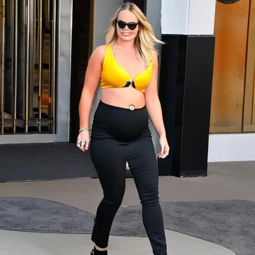 Prompt: margot robbie with a fat obese belly 