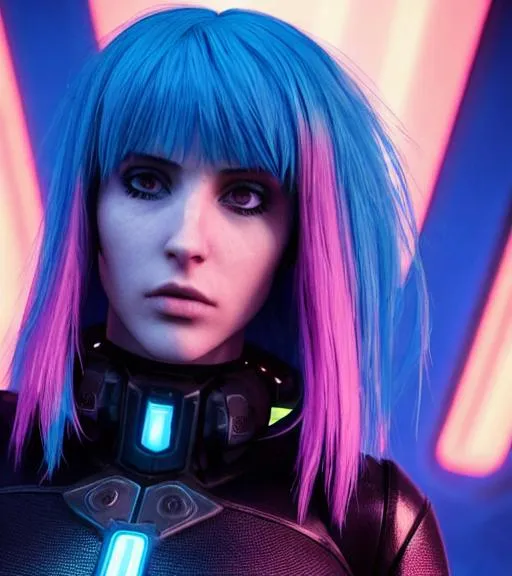 cyberpunk, girl neon, blue hair, hyper realistic, hi... | OpenArt