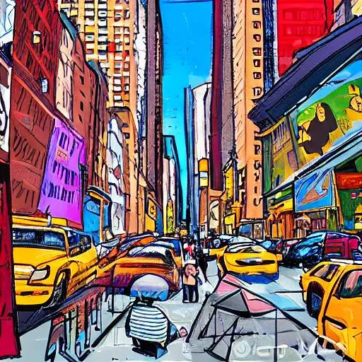 Prompt: New York cartoon landscape street scenes
