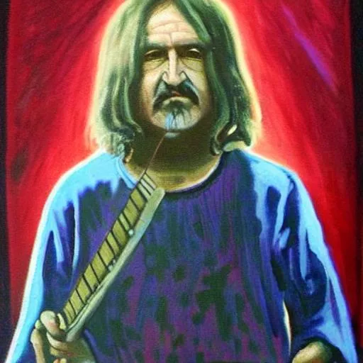 Prompt: Geezer Butler as a pacasio painting