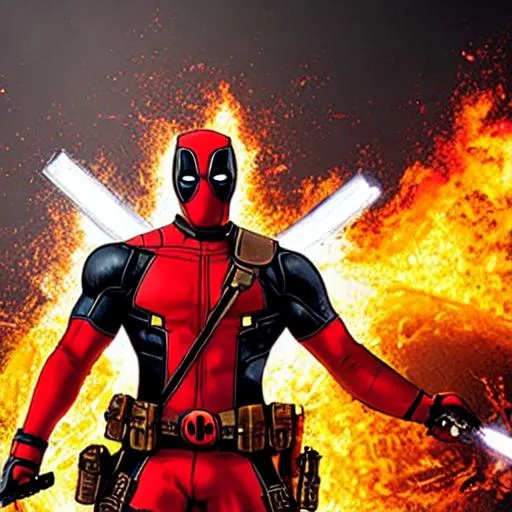 Prompt: Deadpool  in a fiery explosion