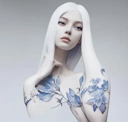 Prompt: Woman Ethereal ceramic white. 3d delicate tattoos drawing. Surreal Dream . Ceramic pale skin. sharp focus. detailed, portrait, beautifully lit, ethereal, bleak,  art by stanley artgerm,   artstation fang xinyu,  huang guangjian and gil elvgren and sachin teng, Evan Lee, pilyeon, Zeronis, Viktoria Gavrilenko