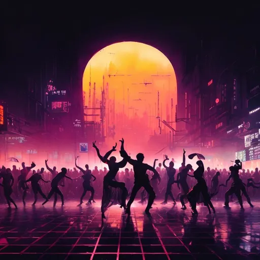 Prompt: dancing people in a perfect composition, hyperrealistic, super detailed, 8k, high quality, trending art, trending on artstation, sharp focus, studio photo, intricate details, highly detailed, cyberpunk, by greg rutkowski