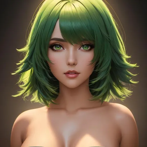 Prompt: Oil painting, Chiaroscuro, landscape, UHD, 8K, highly detailed, panned out view of the character, visible full body, a hyperdetailed mage girl, hyperdetailed short brown ombre green hair with bangs, masterpiece, hyperdetailed full body, hyperdetailed cruel attractive face and nose, complete body view, ((hyperdetailed eyes)), perfect body, perfect anatomy, beautifully detailed face, alluring smile, ((fantasy_gown1.3)), small chest