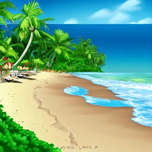 Prompt: paradise beach empty cartoon 
