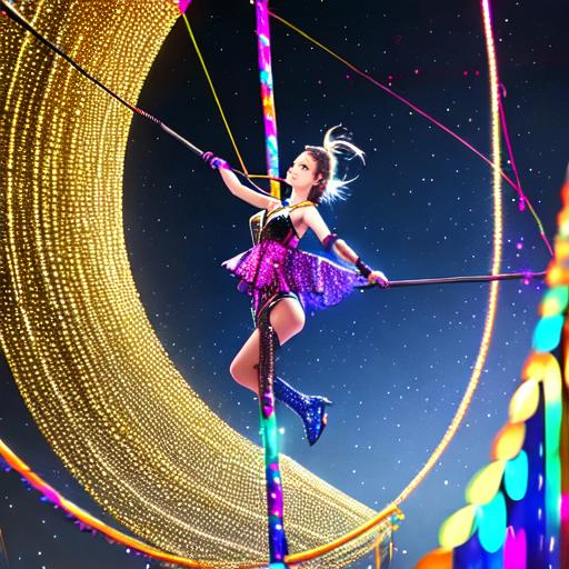 A female tight rope walker balancing on a rope 100 f...