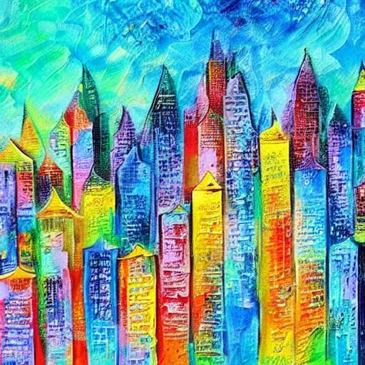 Prompt: A man connected with the universe enlightened and growing and learning on this earth while the rest of the world keeps moving with a beautiful city background humans living realistic painting details abstract art 