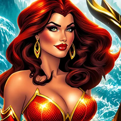 Prompt: Full front facing portrait of Jessica Rabbit as Meera from Aquaman