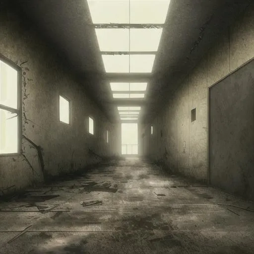 Prompt: abandoned warehouse, silhouette, realistic, post apocalypse, dark hallway